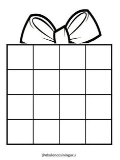 a black and white drawing of a present box with a bow on the top, which is