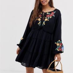 Cool Bohemian Free People Dress -Spell On You Embroidered Dress In Excellent Condition- Bought But Never Worn Embroidered Long Sleeve Boho Dress For Summer, Embroidered Long Sleeve Boho Summer Dress, Long Sleeve Embroidered Boho Summer Dress, Spring Peasant Boho Dress With Floral Embroidery, Spring Boho Dress With Folk Style, Spring Bohemian Embroidered Tunic Dress, Spring Folk Style Boho Dress With Boho Print, Bohemian Spring Embroidered Tunic Dress, Spring Peasant Style Embroidered Boho Dress