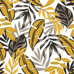 yellow and black leaves on a white background