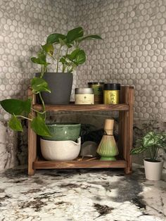 check profile Green And Wood Apartment, Kitchen Counter Decor Small Space, Plant Based Decor, Kitchen Knick Knacks Decor, Aesthetic Kitchenware Set, Counter Tea Station, Cute Shelf Decor Aesthetic, Apartment Kitchen Inspo Aesthetic, Matcha Organization