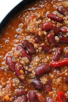 chili concoction with red peppers and ground beef