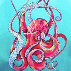 an octopus with pearls on it's tentacles is depicted in this colorful art work