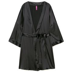 Wrap yourself up in a luxe, super-smooth satin robe made from partially recycled threads and complete with a self-tie closure. Perfect for lounging at home or pairing with your date-night outfits. Robe Sleepwear, Luxury Nightwear, One Piece Clothing, Silk Kimono Robe, Black Kimono, One Piece Pajamas, Adore Me, Team Bride, Silk Kimono