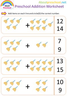 an addition worksheet with scissors and numbers to help kids learn how to count