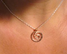 Mini Rugged Spiral Pendant Necklace in Copper, Bronze or Sterling Spiral Hammered Jewelry As Gift, Hammered Sterling Silver Spiral Jewelry, Hammered Spiral Sterling Silver Jewelry, Spiral Hand Forged Sterling Silver Jewelry, Sacred Spiral, Spiral Jewelry, Celtic Spiral, The Nautilus, Ring Holder Necklace