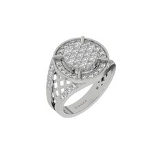 This dual-tone diamond signet ring is made from the finest solid gold and round brilliant cut diamonds. The ring has a cluster of round brilliant-cut diamonds in the centre with a metal rim surrounding it, followed by a halo of round diamond. The shank has a cut out pattern and two rows of round diamonds. ✦ 𝐒𝐭𝐨𝐧𝐞 𝐃𝐞𝐭𝐚𝐢𝐥𝐬✧ Stone Shape: Round✧ Diamond Weight: 1.35 CT✧ Number of Diamonds: 55✧ Stone Type: Natural Diamond✧ Diamond Clarity: SI1✧ Diamond Color: GH ✦𝐑𝐢𝐧𝐠 𝐃𝐞𝐭𝐚𝐢𝐥𝐬✧ Fancy Color Diamond Ring, Diamond Signet Ring, Colored Diamond Rings, Halo Necklace, Halo Earrings, Halo Earrings Studs, Vs Diamond, Diamond Charm, Fancy Color Diamonds