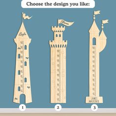 a wooden cut out of a castle with the words choose the design you like