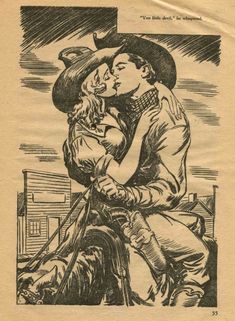 a drawing of a man kissing a woman on the cheek