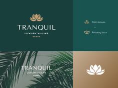 the logo for tranquil luxury villa, which is located on top of a palm tree