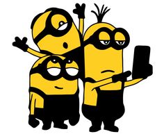 two yellow and black cartoon minion characters with one holding a cell phone in his hand