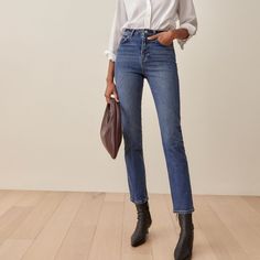 Nwt Liza Ultra High Rise Slim Straight Jean In Icarian Retails For $148 Marked As Size 25; Definitely Runs Small (Would Recommend For Size 23) See Pictures For Measurements Slim Straight Jeans Sneakers, High Waisted Slim Straight Jeans, Reformation Jeans, Zipper Jeans, Straight Crop Jeans, Relaxed Jeans, Long Jeans, Straight Fit Jeans, Slim Straight Jeans