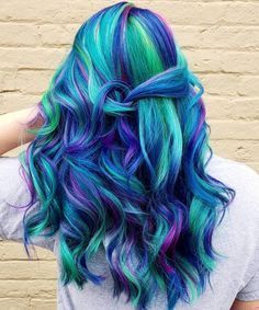 Rainbow Hair Ideas, Blue Black Hair Color, Blue Purple Hair, Blond Ombre, Blue Black Hair, Purple Highlights, Bright Hair Colors