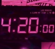 the digital clock is displayed in pink and black