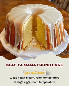 a cake that is sitting on a plate with the words slap ya mama pound cake