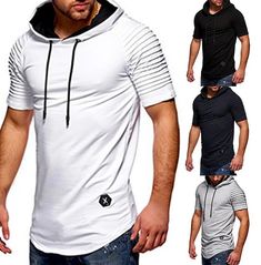 Men's Summer Hooded Short Sleeve T Shirt Hooded Cotton T-shirt For Sports, White Short Sleeve Hoodie For Streetwear, Moisture-wicking Cotton Hooded Top, White Hoodie For Summer, White Summer Hoodie Top, Sporty White Hooded T-shirt, Cotton Hooded Sports T-shirt, Cotton Hooded T-shirt For Sports, White Casual T-shirt Hoodie