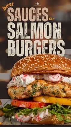 the cover of sauces for salmon burgers, with an image of a chicken sandwich