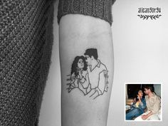 an image of a couple kissing on their arm with the caption in black and white