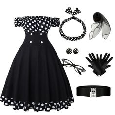 Fitted Black Dresses For Retro-themed Events, Black Fitted Dress For Retro-themed Events, Fitted Vintage Dress For Retro-themed Events, Fitted Rockabilly Dresses For Vintage Fashion, 1950s Style Fitted Polka Dot Dresses, Fitted 1950s Polka Dot Dresses, Retro Fitted Dress For Retro-themed Events, Teenager Outfits Dress, 1950s Teenagers