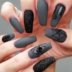 Witch Nails Acrylic, Halloween Witch Nails, Black And Grey Nails, Grey Nails, Witch Nails, Unghie Nail Art, Witchy Nails