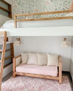 a bunk bed with a futon underneath it and a ladder to the top level