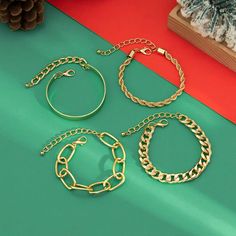 Description:Boho 4 Pieces Curb Link Rope Chain Bangle Bracelet SetSpecifications:Size: 6.2" + 1.9" extWeight: 1.24 oz/setMaterials: Alloy MetalChain Colors: GoldFeatures and Details:This stackable bracelet set is made of nickel-free. lead-free. cadmium-free and hypoallergenic materials. which will not turn your skin green or cause anaphylactic reaction.It is a thoughtful present for best friend. girls. sisters. daughter. mother. granddaughter. or yourself on birthday. graduation. mother's day. s Gold Bohemian Chain Bracelets, Bohemian Gold Alloy Bracelets, Bohemian Metal Chain Bracelet With Adjustable Chain, Bohemian Metal Chain Bracelet, Hand Chain Jewelry, Presents For Best Friends, Buckle Bracelet, Bangle Bracelet Set, Christmas Bracelet