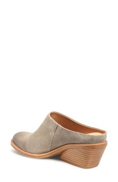 An almond toe and stacked block heel balance a luxe mule set on a cushioned footbed for comfortable wear. 2 3/4" heel Cushioned footbed with arch support Leather upper and lining/synthetic sole Imported Spring Round Toe Mules With Arch Support, Spring Mules With Arch Support And Round Toe, Suede Mules With Stacked Heel And Almond Toe, Medium Width Mules With Reinforced Low Heel, Suede Mules With Stacked Block Heel, Casual Suede Mules With Block Heel, Casual Mules With Low Heel And Medium Width, Casual Mules With Medium Width And Low Heel, Casual Low Heels With Stacked Heel