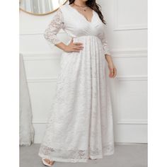 White V-neck Lace Plus Size Dress White V-neck Maxi Dress, White Maxi Dress With Surplice Neckline For Party, Dress Party Wear, Plus Size Bridal Dresses, Plus Size Long Dresses, Gown Vintage, Girls Dress Shop, Elegant Party Dresses, Evening Dresses Plus Size