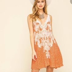 Nwt Free People Morning Sun Slip Dress, S, Cayenne Combo Accented With Flowers And Lace, This Mini Dress By Free People Is Finished With A Strappy Lace-Up Back For Added Feminine Appeal. V-Neck Unlined, Semi-Sheer 36” Length Viscose, Nylon, Elastane Above The Knee Length Pattern Print Tie-Up Closure Back Deep V-Neck Sleeveless Trapeze Style Beach Season Mini Dress With Lace Trim, White Lace Sleeveless Beach Dress, White Mini Lace Dress For The Beach, Casual Lace Dress For The Beach, Orange Sleeveless Dress With Lace Trim, Spring Beach Lace Mini Dress, Beach Season Lace Dress With Lace Trim, White Beach Dress With Lace Trim For Spring, Orange Summer Dress With Lace Trim