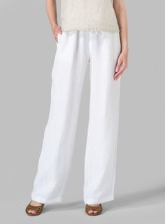 Linen Long Straight Pull-On Pants Chic Linen Wide Leg Pants With Pull-on Style, Chic Linen Pull-on Pants, Elegant Bottoms With Elastic Waistband And Relaxed Fit, Elegant Linen Pants With Elastic Waistband, Elegant Linen Wide Leg Pants With Elastic Waistband, Elegant Wide Leg Linen Pants With Elastic Waistband, Elegant Straight Pull-on Pants, Elegant Linen Bottoms With Relaxed Fit, Elegant Relaxed Fit Linen Pants