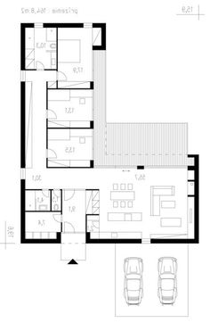 the floor plan for a house with two cars parked in it and one car parked on the