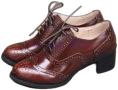 Retro Brogue Lace-up Shoes With Round Toe, Brogue Lace-up Shoes With Round Toe For Derby, High Heel Brogue Lace-up Shoes For Office, Closed Toe Oxford Lace-up Shoes With Brogue Detailing, High Heel Lace-up Brogue Office Shoes, Cuban Heels, Oxford Heels, Leather Brogues, Cordial