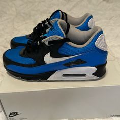 Excellent Used Condition. Men’s Nike Air Max Size 8 Blue/Black/White. Customized From Nike Website Blue Custom Lace-up Sneakers For Light Sports, Blue Dynamic Lace-up Custom Sneakers, Blue Nike Air Max Lace-up For Sports, Modern Blue Sneakers For Light Sports, Blue Sneakers For Light Sports With Branded Insole, Blue Jogging Sneakers With Abzorb Midsole, Dynamic Blue Sneakers With Boost Midsole, Dynamic Blue High-top Custom Sneakers, Blue Dynamic Custom Lace-up Sneakers