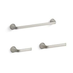 two stainless steel door handles on a white background