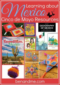 the cover of learning about mexico with pictures of mexican crafts and books, including an image of