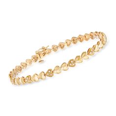 Ross-Simons - .25ct t. w. Diamond Heart Bracelet in 18kt Gold Over Sterling. 8". Here, love glitters and glows. Polished 18kt yellow gold over sterling silver hearts wrap the wrist, shining with .25 ct. t. w. diamonds. Makes the perfect accessory for date night or any night! Figure 8 safety. Push-button clasp, diamond heart bracelet. Diamond birthstones are the perfect gift for April birthdays. Diamond Heart Pendant Necklace, Bracelet Diamond, Diamond Birthstone, Heart Locket Necklace, Fine Jewelery, Heart Hoop Earrings, Rose Gold Heart, Natural Gold, Figure 8