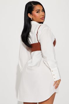 Available In White/combo. Shirt Dress Set Long Sleeve Collar Button Front Closure Removable Bralette Adjustable Spaghetti Straps Non Stretch Dress Length = 33'' Bralette: Shell 60% Polyurethane 40% Polyester Lining 100% Polyester Dress: 100% Cotton Imported | Selma Shirt Dress Set in White size 3X by Fashion Nova Xl Fashion, Polyester Dress, Dress Set, Stretch Dress, Dress 100, Sleeve Cotton, Set Dress, Streetwear Fashion, Dress Length