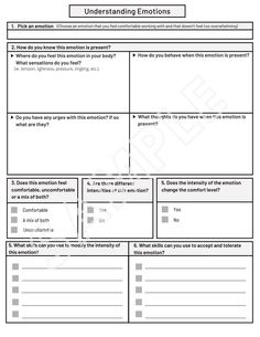 the worksheet for describing emotions and feelings