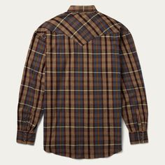 This flannel western shirt is crafted from high-quality brushed cotton twill that’s been garment washed for a soft feel that will only improve over time. Its authentic details include a single-point curved back yoke, a spread collar with collar stays, subtle Stetson embroidery on the chest and right cuff placket, a classic snap front and three-snap cuffs. Cut in our original fit for a traditional silhouette that allows for freedom of movement. 1 Point Curved Back Yoke Spread Collar With Collar S Western Style Plaid Flannel Shirt For Ranch, Cotton Shirt For Rodeo In Fall, Plaid Flannel Shirt For Ranch In Fall, Fall Cotton Flannel Shirt For Rodeo, Western Style Cotton Flannel Shirt For Rodeo, Western Cotton Flannel Shirt For Fall, Country Style Cotton Shirt For Fall, Western Brown Cotton Shirt, Western Style Brown Cotton Shirt