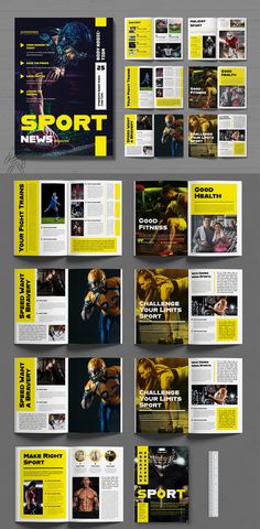 an assortment of brochures with yellow and black designs