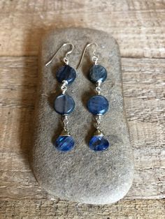 Sterling silver dangle earrings with blue kyanite gemstones Pyrite Earrings, Gold Lariat Necklace, Gold Chandelier Earrings, Silver Dangle Earrings, Blue Kyanite, Sterling Silver Dangle Earrings, Tourmaline Gemstone, Garnet Gemstone, Lariat Necklace