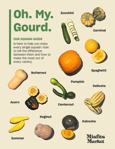 a poster with different fruits and vegetables on it that says oh my gourd