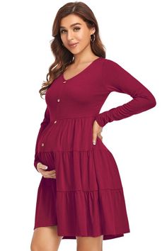 Fashionable Casual Cake Dress Long Sleeve Maternity Dress Maternity Short Dress, Neckline Pattern, Stages Of Pregnancy, Long Sleeve Maternity Dress, Pregnancy Dress, Cake Dress, Maternity Dresses For Photoshoot, Maternity Maxi, Dress Cake