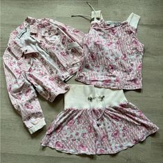 Great Condition It’s A Kids Set The Skirt And Shirt Is Size 8 Jacket Size 12 Designer Fitted Summer Sets, Designer Fitted Sets For Summer, Designer Sets For Spring, Dior Y2k, Cherry Blossom Color, Vintage Cherry Blossom, Pink 2000s, 2000s Tops, Dior Monogram