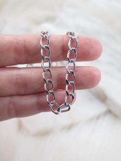 Details: - Rhodium Plated Rolo Chain - Chain link size: Approx. 5mmx9mm - This listing is only for ONE rolo chain necklace. You can click the link below for Padlock necklace: https://www.etsy.com/listing/818803537/padlock-silver-necklace-padlock-charm?ref=shop_home_feat_4&pro=1 Each item is individually placed on our MIKUKUMI leather card & cotton pouch. Silver Oval Link Chain Necklace As Gift, Silver Curb Chain Necklace As Gift, Curb Chain Necklace As Gift, Silver Chain Link Jewelry As A Gift, Silver Chain Link Jewelry For Gifts, Silver Chain Necklace For Birthday, Silver Chain Necklace For Birthdays, Metal Curb Chain Bracelet As Gift, Silver Curb Chain Jewelry For Birthday