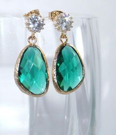 Unique gifts for women,Emerald Statement Earrings,Rhinestone Earring,Green Crystal,May Birthstone,Em