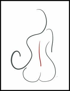 a drawing of a woman's body in black and white with red lines on it