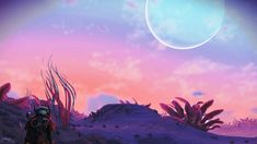 an image of a sci - fi environment with plants and planets in the background