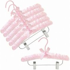 pink satinette bras hangers with ties and clips