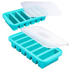 two plastic containers with dividers and lids on top of each other, one is empty