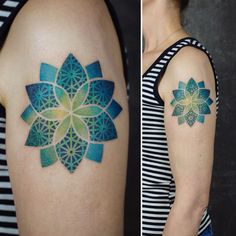 two photos side by side one shows a woman's arm and the other shows a tattoo design